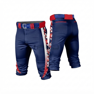 Pantalon de baseball bleu marine personnalisé pour hommes, respirant, anti-humidité, 100 % polyester, maille, grandes tailles, poches courtes, personnalisable - Product Image 1