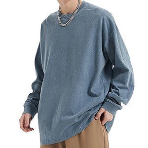 Camiseta Básica de Manga Larga para Hombre, Diseño Cuadrado, Algodón con Lavado Ácido, Cuello Simulado, Logotipo Personalizado Delantero/Trasero, OEM/ODM, Venta al Por Mayor - Product Image 6