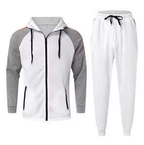 Men Color Blocking Tracksuit Set <b>White</b> Full Zip Hoodie <b>Jogger</b> Pants Casual Streetwear Breathable Solid Design winter Wear - Product Image 1