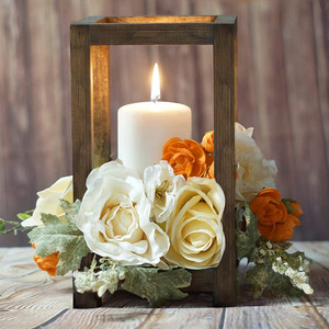 LANJO Brown Wooden Wedding <b>Lantern</b> Centerpiece Retro Solid Wood <b>Candle</b> <b>Lanterns</b> Farmhouse Decor - Product Image 1