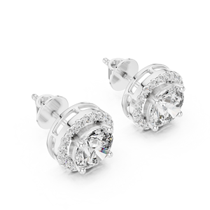 Boucles d'oreilles clous halo en or avec diamants de laboratoire ronds, boucles d'oreilles de luxe avec diamants brillants, bijoux en diamant pour tous les jours, cadeau pour elle - Product Image 3