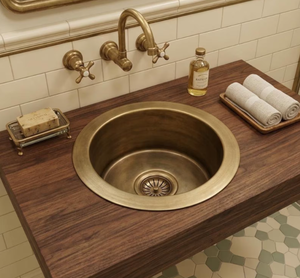 Lavabo de Baño Moderno con Montaje en Pared, Estilo Caja Blanca, para Proveedores de Hoteles, Forma Redonda, Acabado en Cobre - Product Image 1