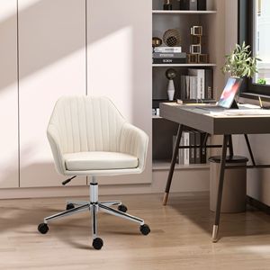 Sedia da Ufficio Girevole in Velluto Beige con Forma a Conchiglia, Tessuto in Lino, Ruote, Sedia Direzionale Tradizionale per Casa, Studio, Camera da Letto - Product Image 2