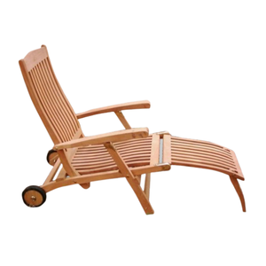 Silla plegable individual de madera de teca con un estilo moderno y sencillo, con ruedas y un fuerte reposapiés para relajarse al aire libre. - Product Image 1