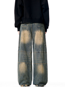 Pantalon en jean vintage délavé pour homme, style crayon, effet moustaches, tendance - Product Image 4