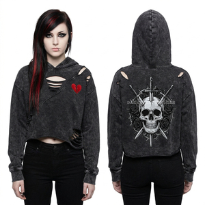 Sweat-shirt épais 400 GSM gris anthracite pour femme, imprimé squelette sur les manches, col rond vieilli, style grunge punk, coupe oversize - Product Image 4