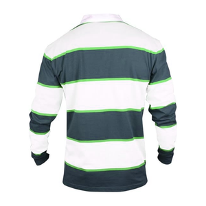 Chemise de rugby en coton lourd avec logo personnalisé, manches longues, polo rayé, vert marine, col blanc contrastant, maillot de rugby classique - Product Image 5