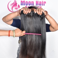 Rambut Manusia India Keriting Moon Hair, Bundel Rambut Virgin Remy 32 Inci 100g Hitam Alami Halus Lembut Tanpa Proses, Jahitan Mesin Ganda