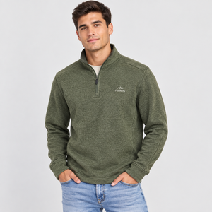 Pull en molleton à col montant zippé pour homme F2WIN, vert uni, coupe classique, idéal pour l'automne - Product Image 1