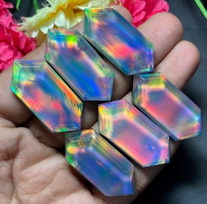 Oparex Opale Nébuleuse Aura, doublet synthétique de laboratoire, taille hexagonale, à changement de couleur feu arc-en-ciel, pierre libre pour bijoux - Product Image 3