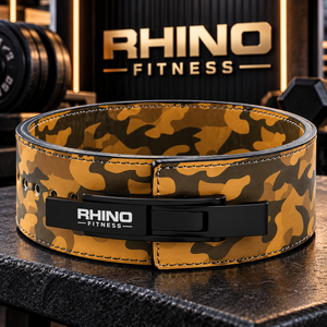 Cinturón de Soporte Lumbar Ajustable Rhino Fitness, Diseño Camuflaje Naranja, Envoltura de Cuero, con Protección Básica para Levantamiento de Pesas - Product Image 3