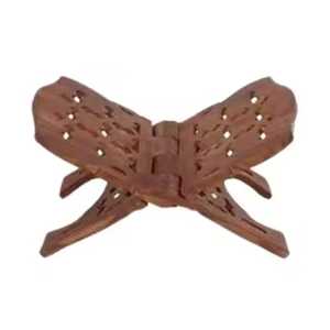 Wooden <b>Book</b> Stand <b>Box</b> with Hinged Panels Red Fabric Lining Brass Latch and Star Inlay for Reading Display Organizer - Product Image 5