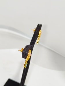 Authentic 22K Solid Gold Drop <b>Earrings</b> for Women with Floral Design and Pink <b>Green</b> Stones Wedding & Anniversary Jewelry - Product Image 3