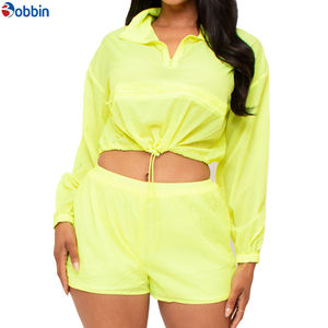 Conjuntos Deportivos Cortos para Mujer, Transpirables, Resistentes al Viento, Tallas Grandes, Primavera Verano, Ligeros, de Nailon Estampado - Product Image 3