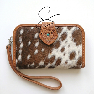 Cartera de mano de cuero genuino con diseño floral, hecha a mano, estilo vintage para mujer, personalizada, OEM - Product Image 1