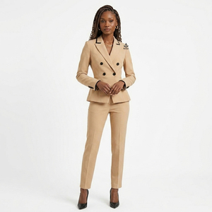 Blazer Elegante Beige de Doble Botonadura con Detalles Negros para Mujer, Estilo Masónico Griego de Hermandad y Fraternidad Delta Sigma - Product Image 4