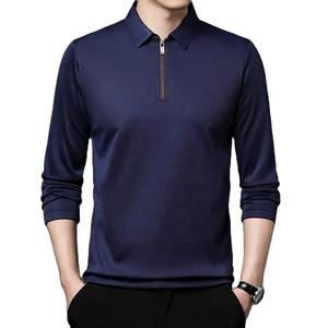 เสื้อโปโลแขนยาวผู้ชายแบบมีซิป สีพื้น ผ้าถัก คอปกแบบสวม ใส่สบาย ผสมผ้าฝ้าย - Product Image 4