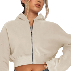 Custom Womens <b>Cropped</b> Full <b>Zip</b> Hoodie Regular Fit Hooded Sweatshirt Casual Streetwear Fleece 65% Cotton/35% Polyester Quick Dry - Product Image 3