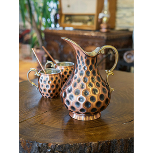 Carafe en cuivre martelé à la main, style moderne et traditionnel, capacité 1500 ml, incluant 1 pichet en cuivre avec poignée en laiton - Product Image 2