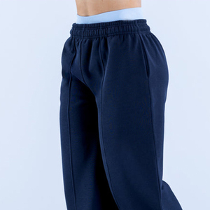 Nueva Llegada, Pantalones Deportivos de Felpa para Mujer, Color Azul Marino, con Logotipo Personalizado, Cintura Elástica con Cordón Interior, Tejido de Punto, Venta al Por Mayor, Alta Calidad - Product Image 4