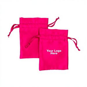 Personalized Dark Pink Satin <b>Drawstring</b> Jewelry Packaging <b>Pouches</b> Custom Logo Lightweight Craftjaipur Brand Jewelry Container - Product Image 1