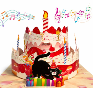 Carte de vœux pop-up pour anniversaire avec chat noir et notes de musique, design 3D, impression numérique, pelliculage brillant - Product Image 3