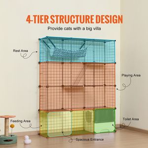 Grande Gabbia per Gatti a 4 Livelli 104 x 36 x 140 cm, Recinto in Filo d'Acciaio Smontabile con Lettiera, Amaca, Rampa e Scale per Allevamento Interno - Product Image 2