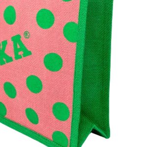 Bolsa de Yute Mini con Puntos Rosas y Verdes, Asas de Madera Natural, Bolsa de Regalo Reutilizable, Bolsa de Compras, Bolsa de Moda - Product Image 6