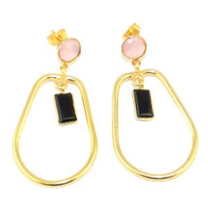 Magnifiques boucles d'oreilles pendantes en laiton plaqué or 18 carats, avec onyx vert et quartz hydro, forme fantaisie spirale à coupe damier, vente en gros - Product Image 4