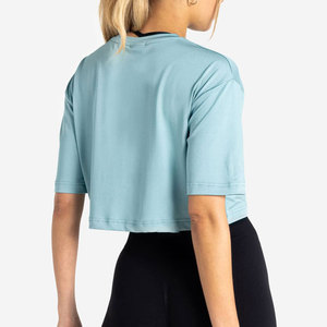Nueva Camiseta Deportiva Corta para Mujer, Cómoda, de Color Sólido, Estilo Holgado con Hombros Caídos, Ropa Deportiva - Product Image 2