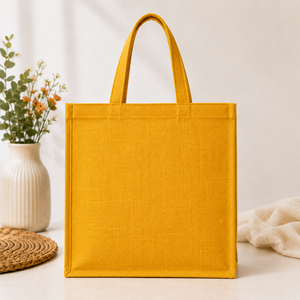 Yellow Canvas Shopping <b>Bag</b> With "Good Things Take Time" Print <b>Medium</b> Size Hand Carry Tote For Daily Use - Product Image 6
