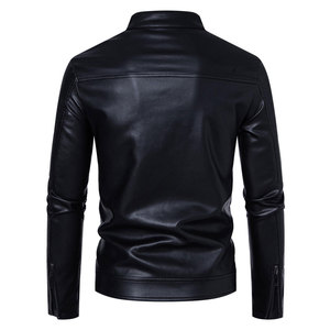 Blouson moto en cuir véritable brun tanné pour homme, doublure en sherpa, fermeture éclair, col rabattable, logo sur le devant, coupe-vent, vêtements d'hiver - Product Image 4