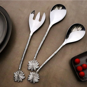 Ensemble de Couverts de Luxe en Acier Poli Miroir avec Manche Feuille Argentée pour Cuisine - Product Image 1