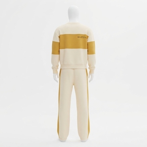 Conjunto de Sudadera y Pantalones Deportivos para Hombre, Cuello Redondo, Bloques de Color, Amarillo Crema, Ropa Casual Urbana, Logotipo Personalizado - Product Image 4