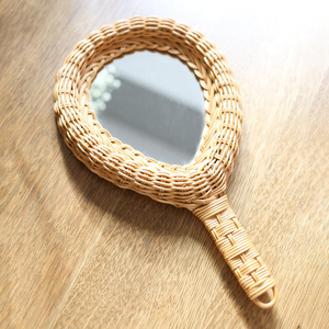 <b>Small</b> size rattan hand <b>mirrors</b> for kid girl accessory top quality handwoven <b>mirror</b> with handle - Product Image 1