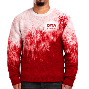 Pull en maille dégradé rouge écarlate et blanc pour homme, col rond, manches longues, personnalisé, streetwear décontracté, mode hiver - Product Image 1
