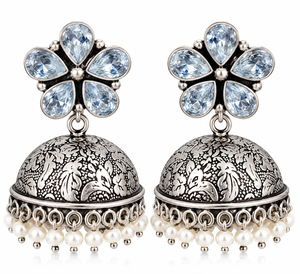 Pendientes de circonita blanca con diseño de flor |   Pendientes de Boda Vintage de Latón Plateado en Plata |   Proveedor Mayorista Personalizado OEM ODM - Product Image 1