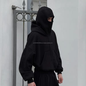 Hip Hop Clothing Manufacturer Custom Hoddie Unisex Winter <b>Sherpa</b> <b>Fleece</b> Mask Face Zip up Balaclava Hoodies for <b>Men</b> 100% Cotton - Product Image 1