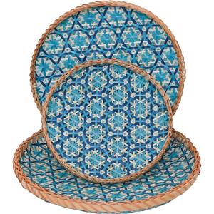 Eco Friendly <b>Bamboo</b> Tray Round Serving Tray Decorative Trays Set Serving Blue Food Tray <b>Table</b> Organizer Kitchen Tray - Product Image 3