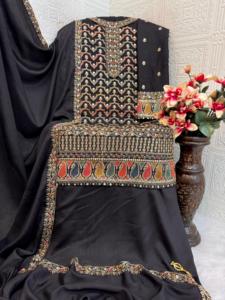 Premium Embroidered Modern Indian <b>Women's</b> Chinon Semi-Stitched Plazzo <b>Suit</b> Party Wear - Product Image 6