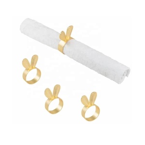 Anneaux de serviette d'oreille de lapin en métal doré Décoration de mariage d'hôtel Club Cadeau de Noël festif Vaisselle pour tissu Papier Décoration de Noël - Product Image 3