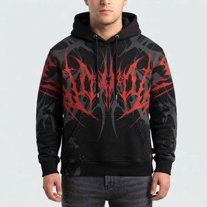 Sweat-shirt à capuche surdimensionné imprimé dragon rouge gothique, sweat-shirt en tricot noir pour homme, sweat-shirt en polaire grande taille pour homme - Product Image 2