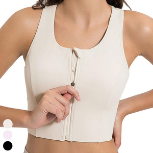 Women Front Zipper High Support Spandex Nylon Scoop Neck <b>Racer</b> Back Sports Bra Women Mesh Yoga Custom Logo Gym Sports Bra - Product Image 2