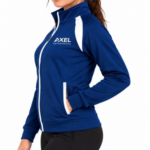 Chaqueta deportiva para mujer con cremallera completa, cuello alto, manga larga, estilo casual deportivo, diseño de hombros en contraste. - Product Image 3