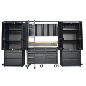 Ensemble d'armoires à outils Master 366 cm en acier thermolaqué, 14 tiroirs, antivol, certifié ISO9001, noir mat, certifié OEM, serrure à clé - Product Image 4