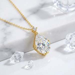 Teardrop Moissanite Charm Necklace 925 Sterling Silver Gold Plated Dainty Pendant Minimalist Wedding Engagement <b>Box</b> Chain - Product Image 1