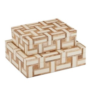 Caja Decorativa de Madera Rectangular Hecha a Mano en India, Estilo Americano, Ligera, Moderna, de Madera Natural - Product Image 1