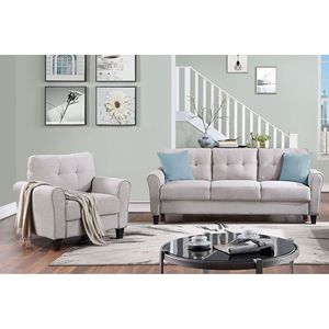 Moderno divano da 1 + 3 posti imbottiti in lino grigio chiaro per casa ufficio vecchio Sku SG000366AAA un elegante soggiorno mobili - Product Image 3
