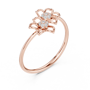 Bague ouverte double fleur plaquée or rose de luxe pour femme, élégante, avec cristaux floraux, réglable, bijou fantaisie, cadeau - Product Image 4