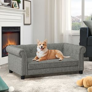 Elegante luce grigio tessuto cane divano letto moderno alla moda rettangolare elevato per cani di piccole dimensioni di medie dimensioni comodo - Product Image 1